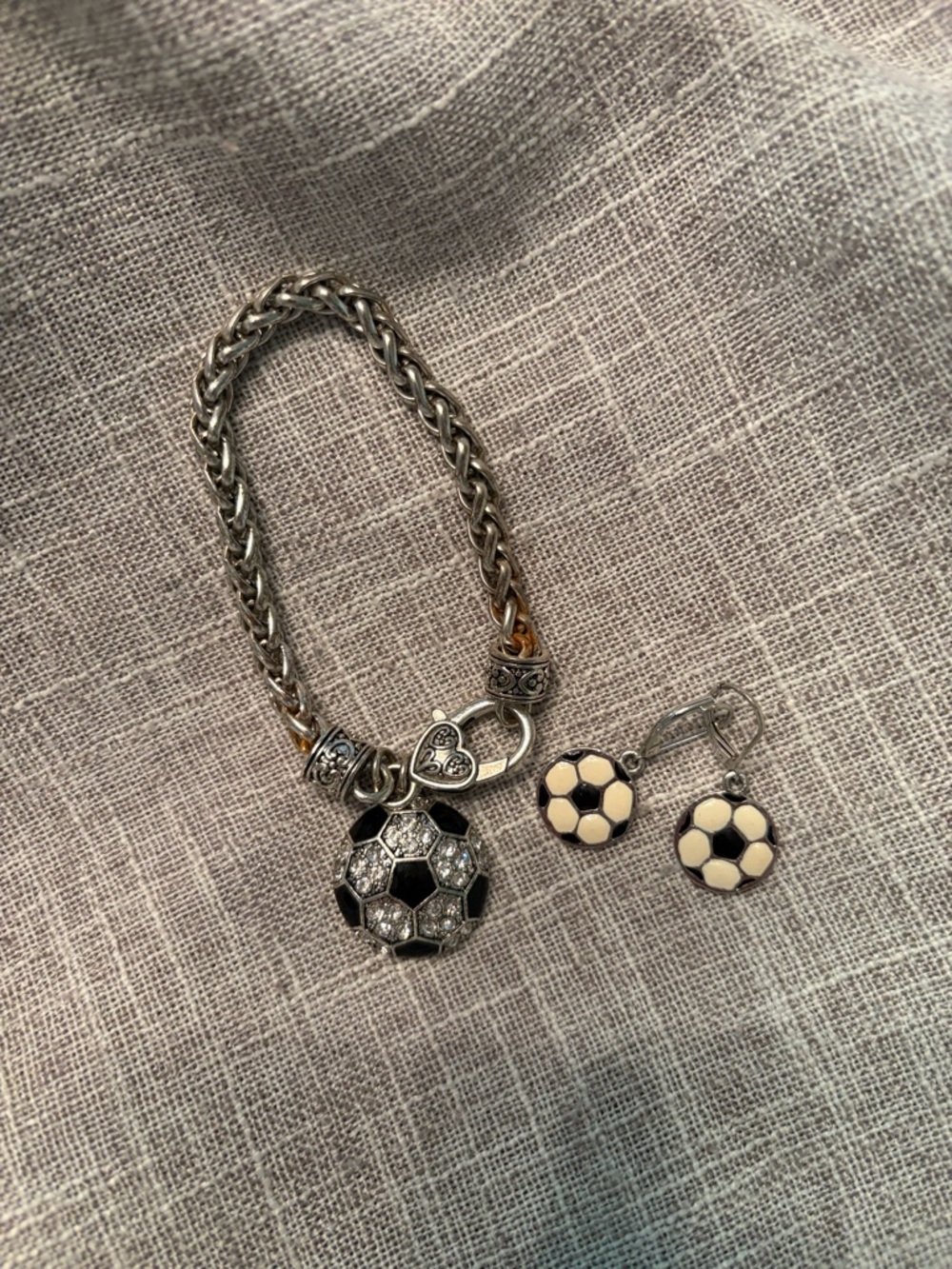 Silver tone  Soccer Ball Charm Bracelet with Soccer ball Earrings